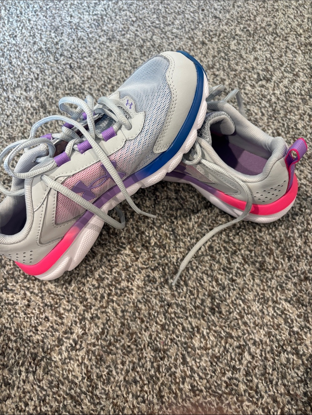 Under Armour Kids Sneakers Gray with Pink and Purple Accents